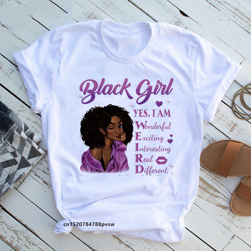 European And American Plus Size Casual Women'S Summer New Style African Black Girl Print Ladies T-Shirt Comfortable Modal Loose - My Store