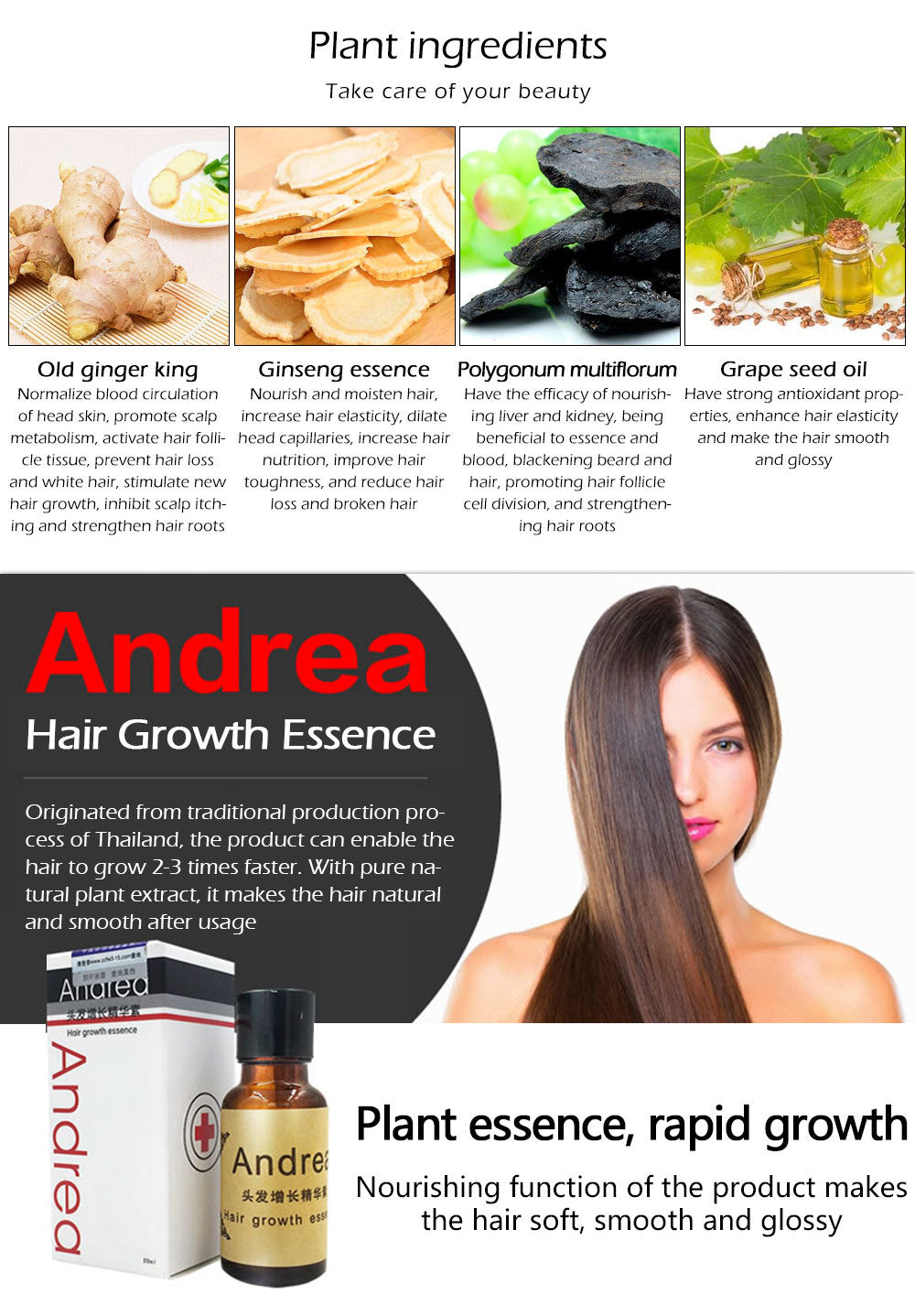 Hair Growth Anti Hair Loss Liquid 20ml Dense Hair Andrea Hairstyle Keratin Hair Care Styling Products Sunburst - My Store