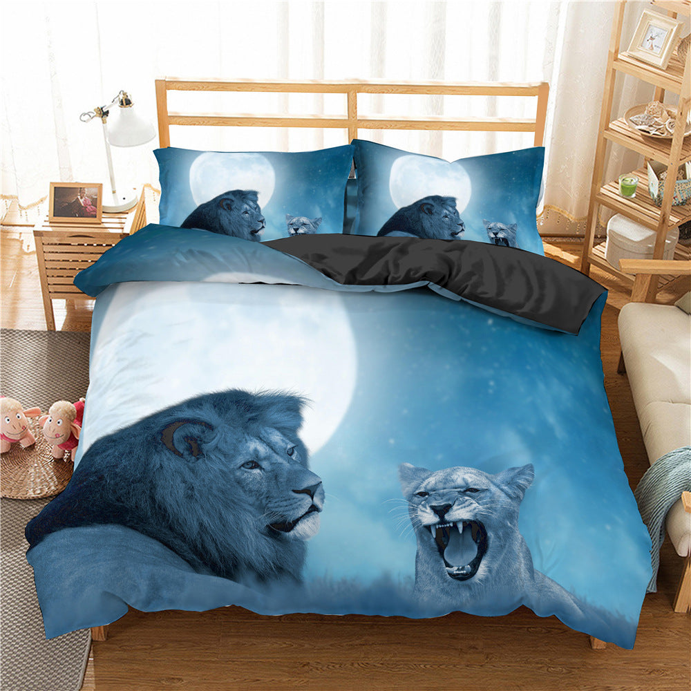 Digital Printing African Animal Lion Bedding Set Of Three - My Store