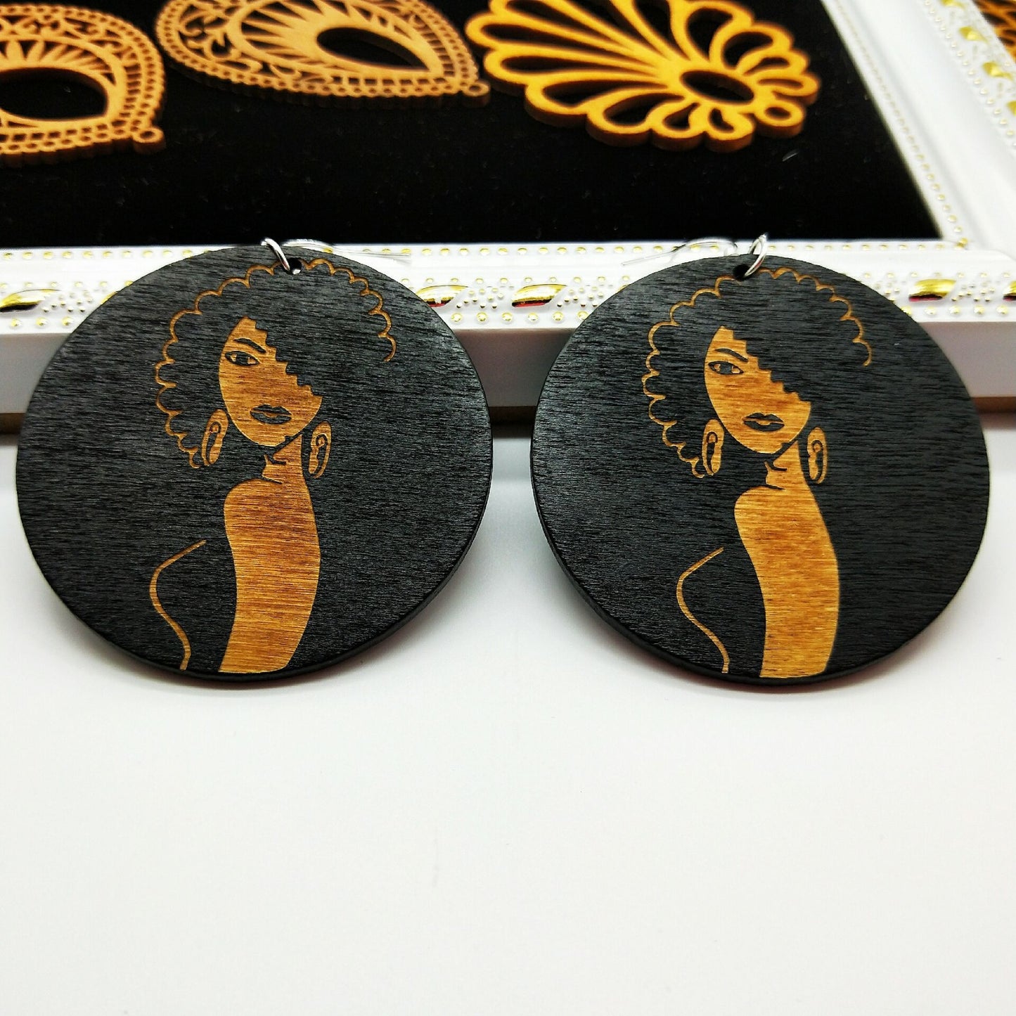 geometric African black round earrings - My Store