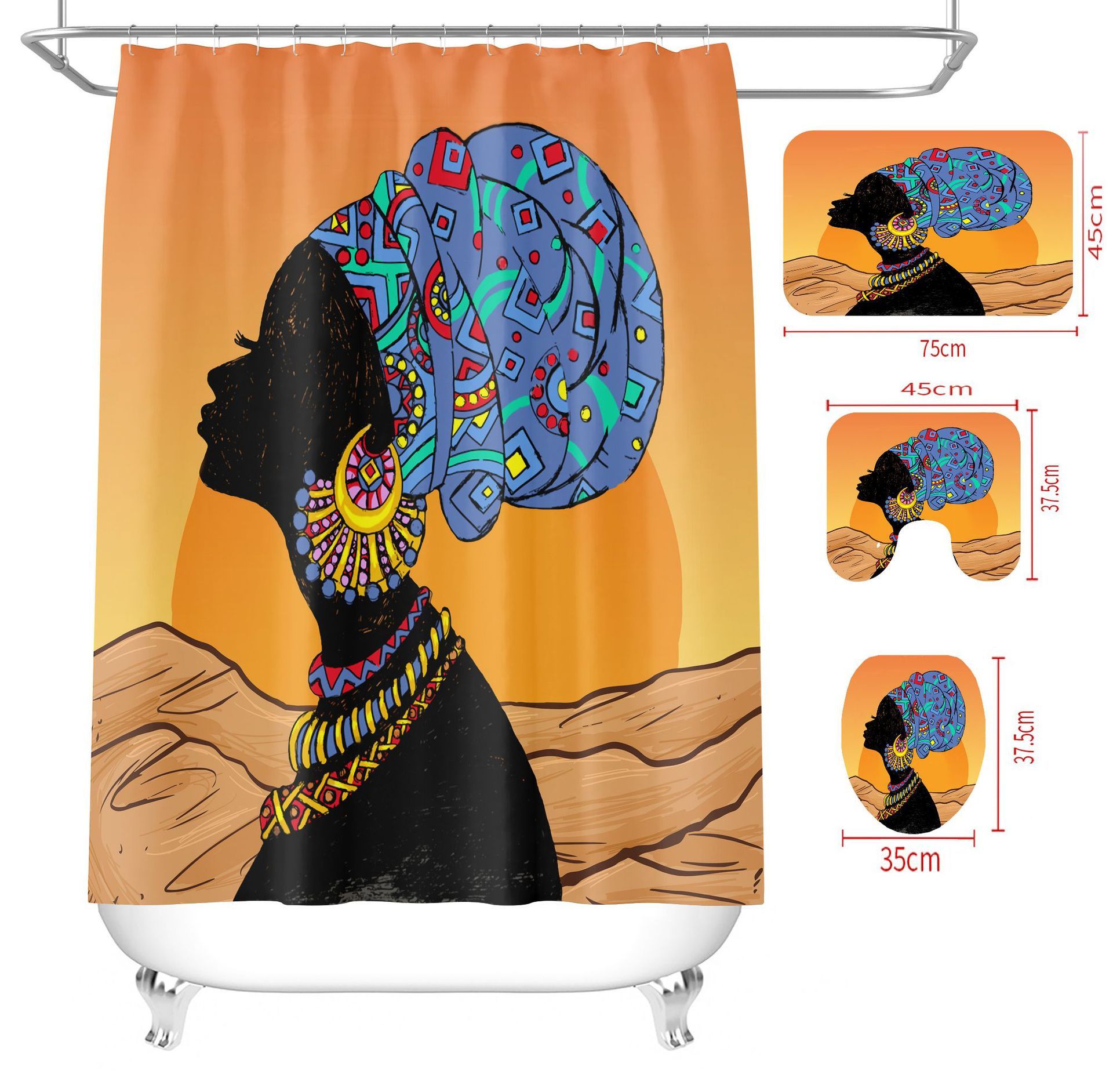 African woman waterproof shower print shower curtain set - My Store