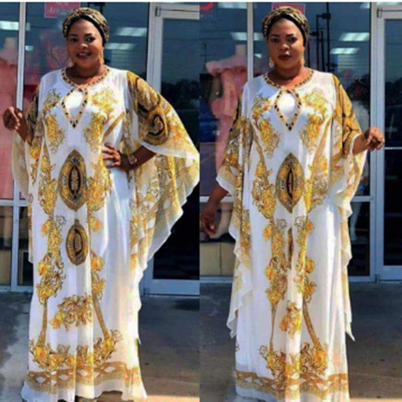 Printed Loose Big V-neck Handmade Long Skirt African Women's Clothing - My Store