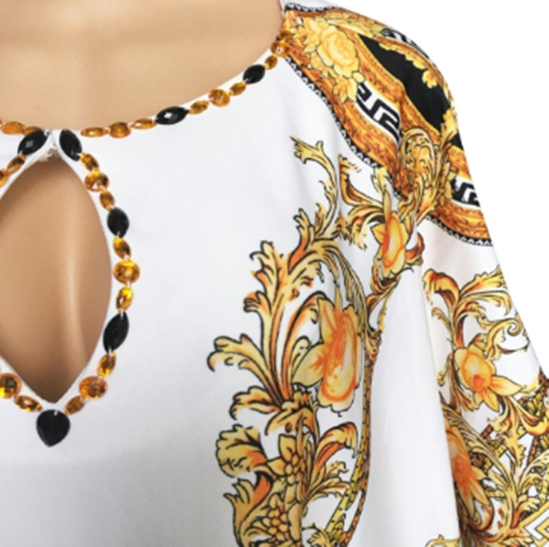 Printed Loose Big V-neck Handmade Long Skirt African Women's Clothing - My Store