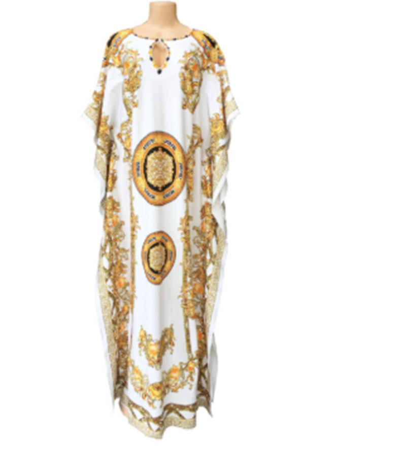 Printed Loose Big V-neck Handmade Long Skirt African Women's Clothing - My Store