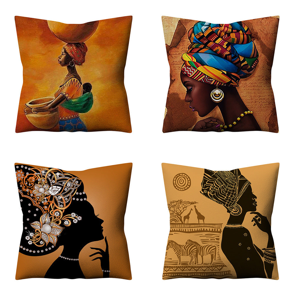 Retro Ethnic Style African Women Linen Pillowcase - My Store