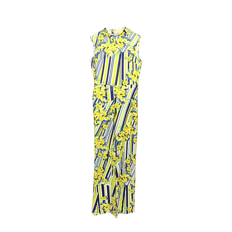 African Women's Jumpsuit Digital Printed High Stretch Sleeveless Wide Leg High Waist Jumpsuit Belt - My Store