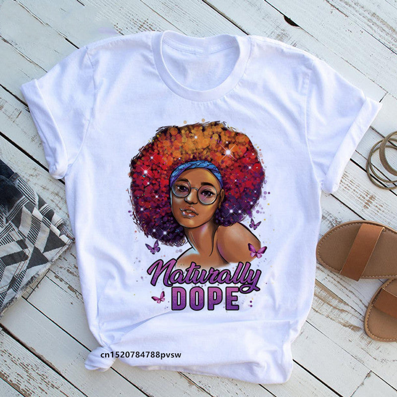 European And American Plus Size Casual Women'S Summer New Style African Black Girl Print Ladies T-Shirt Comfortable Modal Loose - My Store