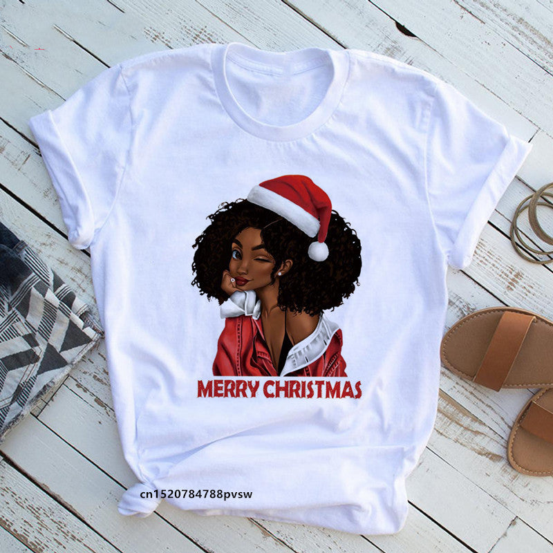 European And American Plus Size Casual Women'S Summer New Style African Black Girl Print Ladies T-Shirt Comfortable Modal Loose - My Store