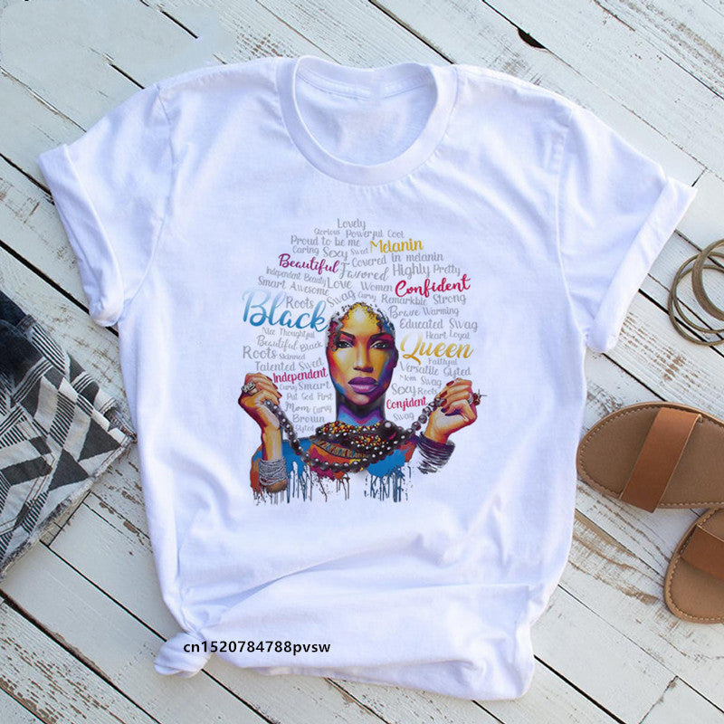 European And American Plus Size Casual Women'S Summer New Style African Black Girl Print Ladies T-Shirt Comfortable Modal Loose - My Store