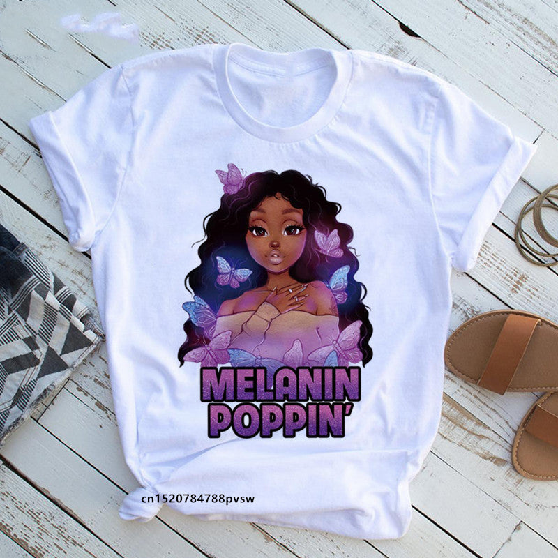 European And American Plus Size Casual Women'S Summer New Style African Black Girl Print Ladies T-Shirt Comfortable Modal Loose - My Store