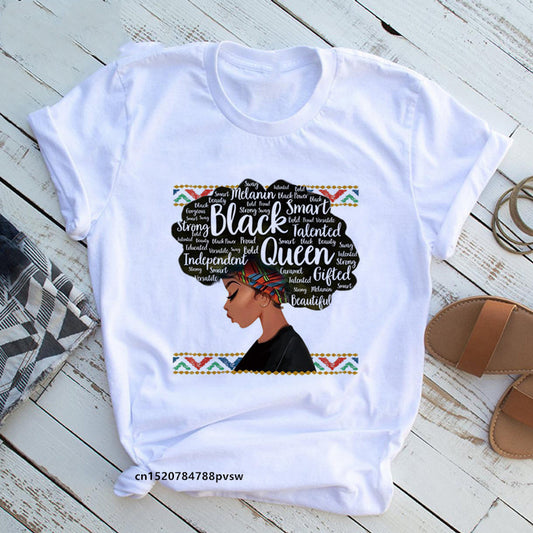 European And American Plus Size Casual Women'S Summer New Style African Black Girl Print Ladies T-Shirt Comfortable Modal Loose - My Store