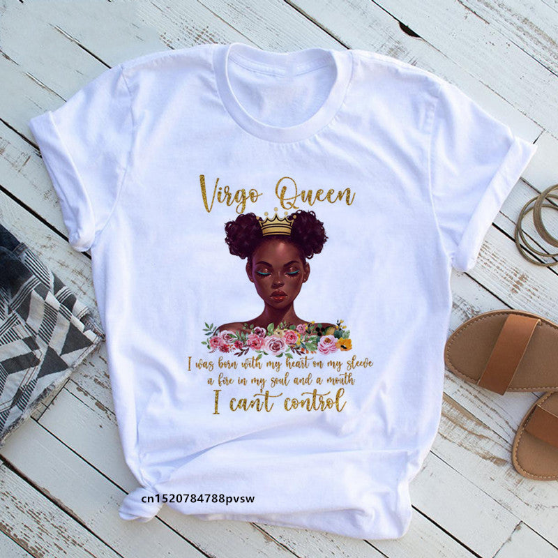 European And American Plus Size Casual Women'S Summer New Style African Black Girl Print Ladies T-Shirt Comfortable Modal Loose - My Store