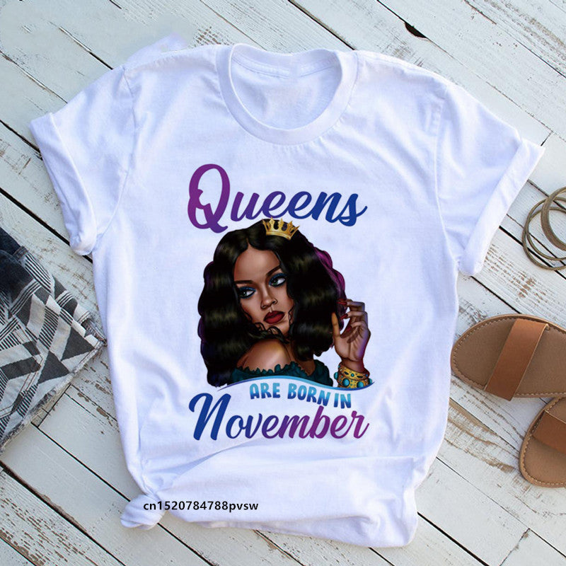 European And American Plus Size Casual Women'S Summer New Style African Black Girl Print Ladies T-Shirt Comfortable Modal Loose - My Store