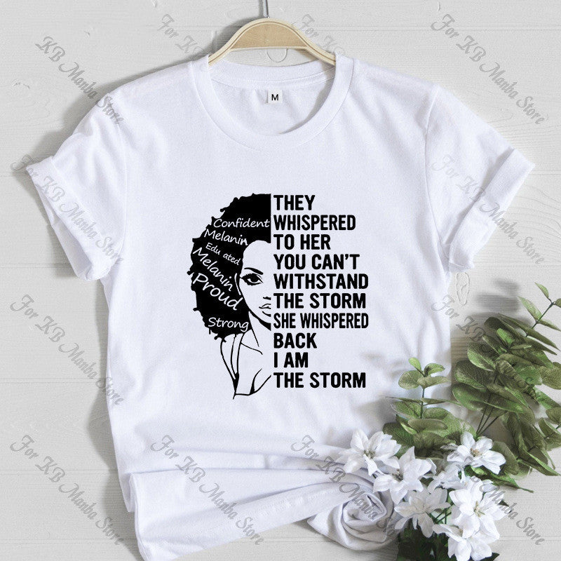 Women T Shirt Fashion Casual Cartoon Feminism Cartoon African Girl Print Ladies Short Sleeve T-shirt - My Store