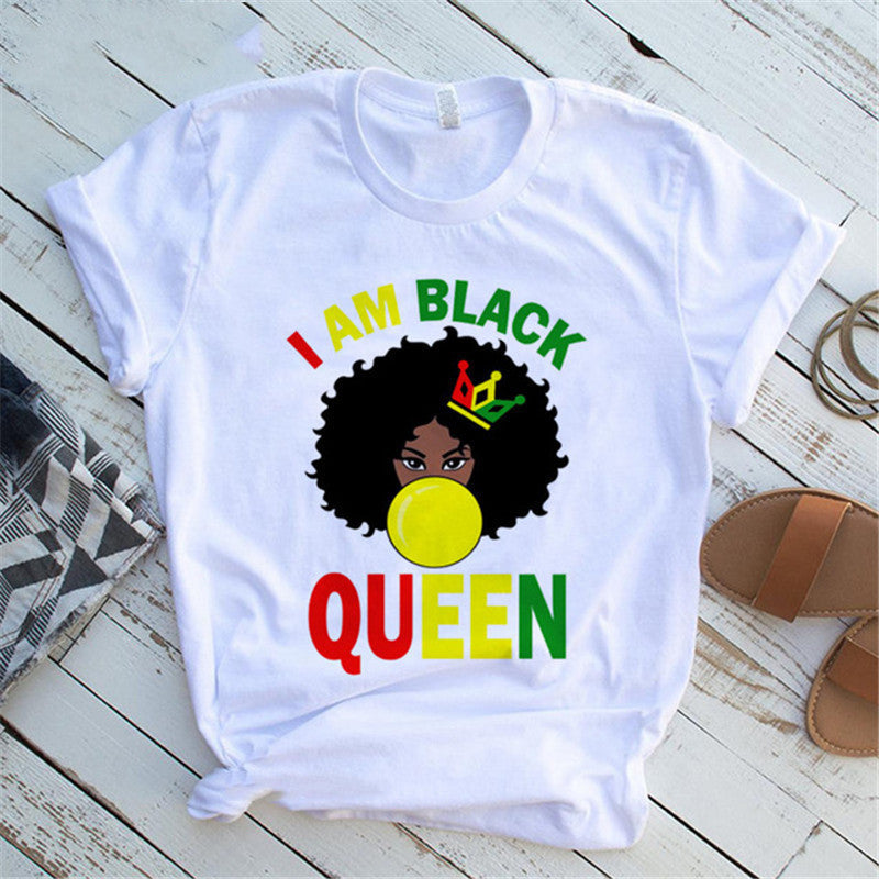 Women T Shirt Fashion Casual Cartoon Feminism Cartoon African Girl Print Ladies Short Sleeve T-shirt - My Store