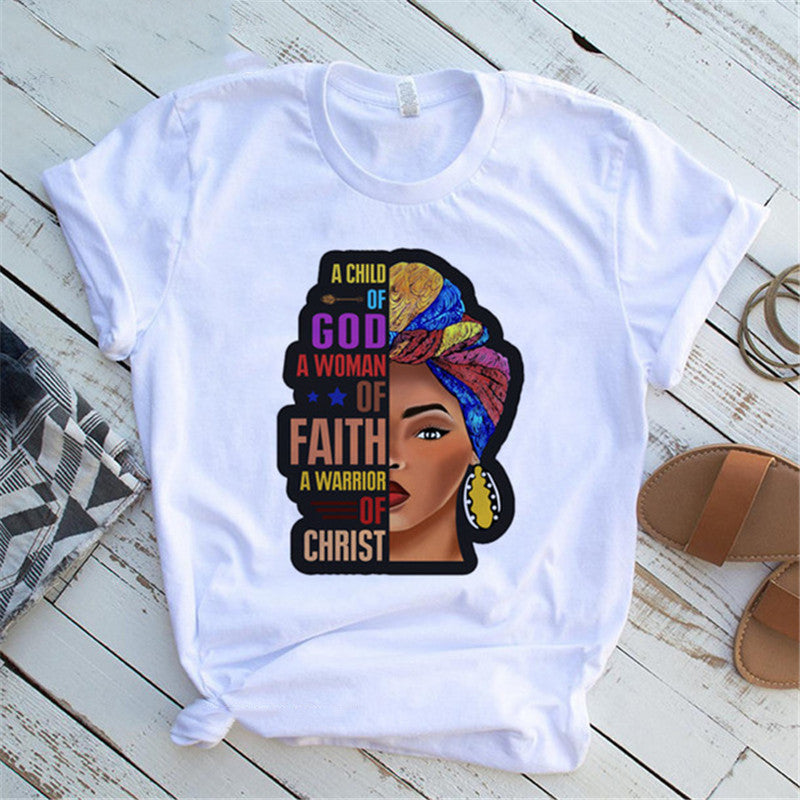 Women T Shirt Fashion Casual Cartoon Feminism Cartoon African Girl Print Ladies Short Sleeve T-shirt - My Store