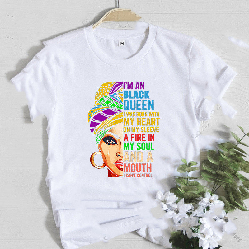 Women T Shirt Fashion Casual Cartoon Feminism Cartoon African Girl Print Ladies Short Sleeve T-shirt - My Store