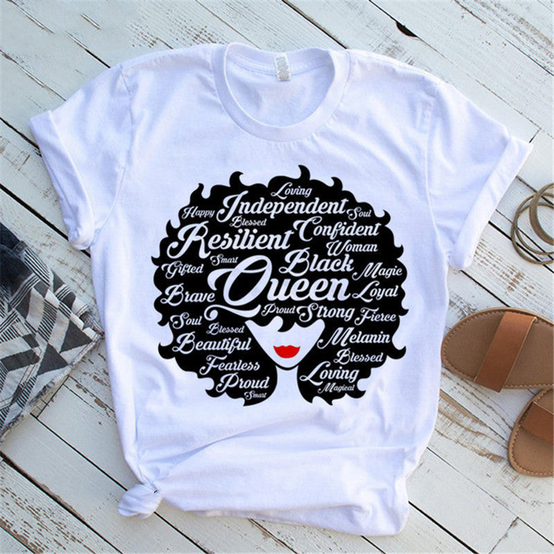 Women T Shirt Fashion Casual Cartoon Feminism Cartoon African Girl Print Ladies Short Sleeve T-shirt - My Store
