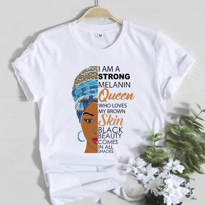 Women T Shirt Fashion Casual Cartoon Feminism Cartoon African Girl Print Ladies Short Sleeve T-shirt - My Store