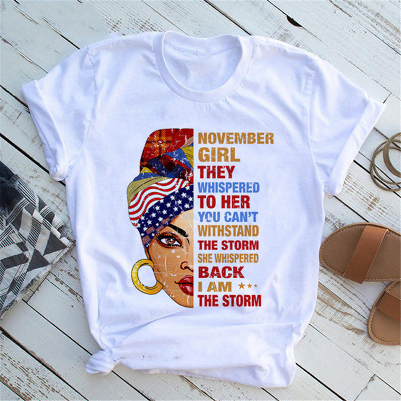 Women T Shirt Fashion Casual Cartoon Feminism Cartoon African Girl Print Ladies Short Sleeve T-shirt - My Store