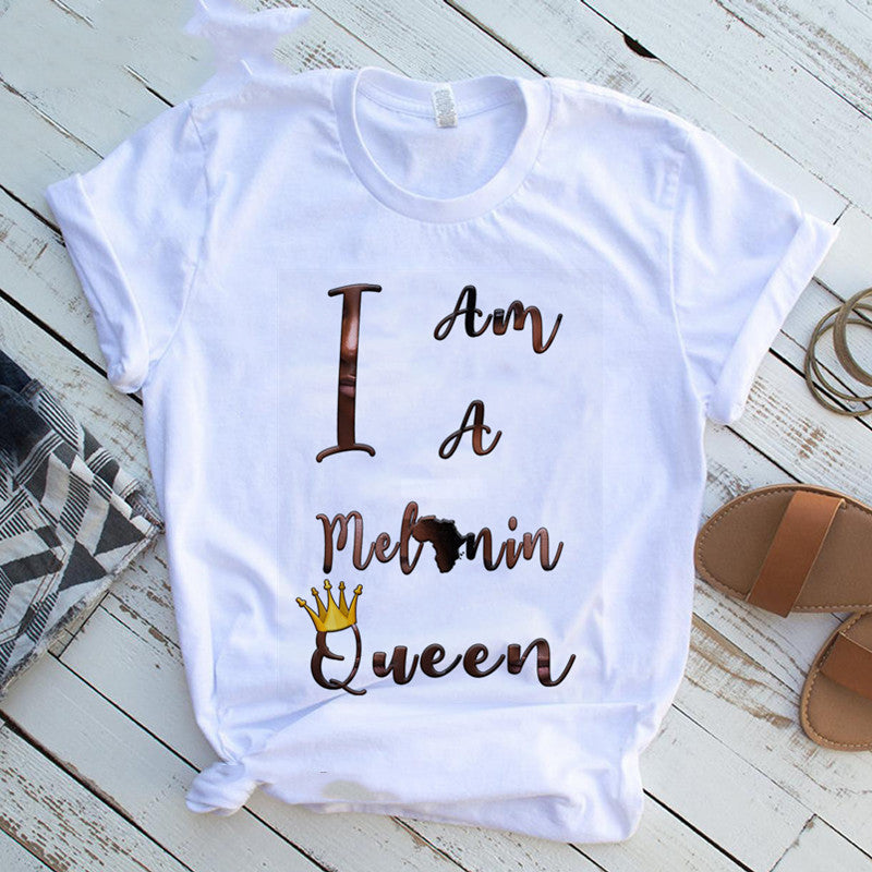 Women T Shirt Fashion Casual Cartoon Feminism Cartoon African Girl Print Ladies Short Sleeve T-shirt - My Store