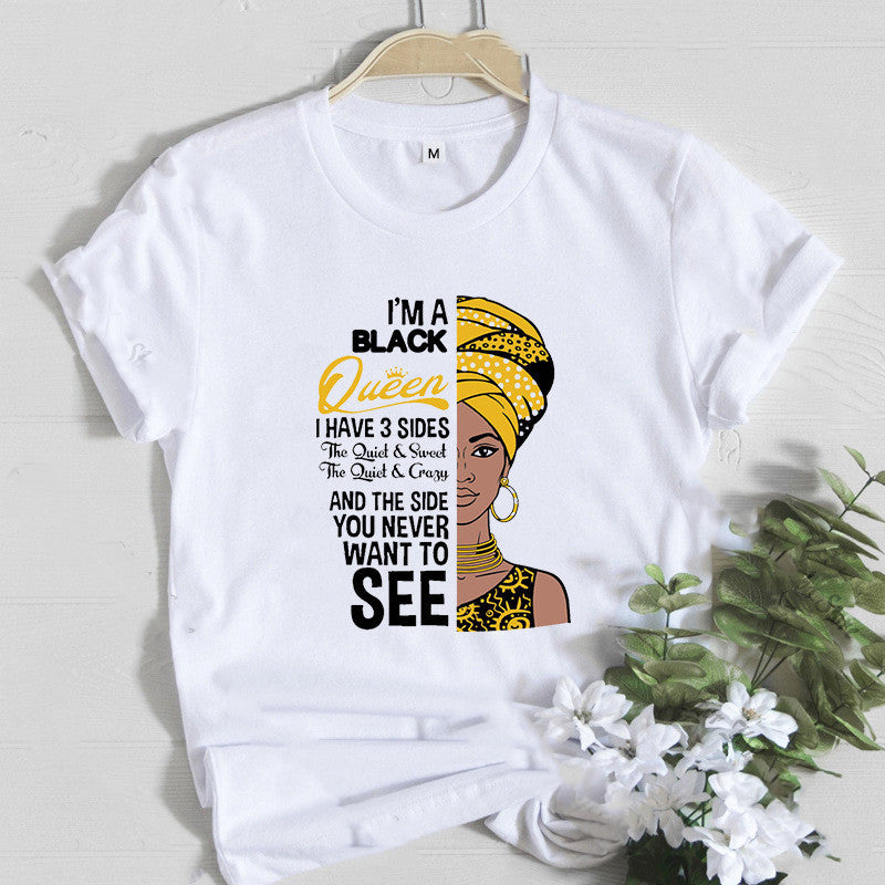 Women T Shirt Fashion Casual Cartoon Feminism Cartoon African Girl Print Ladies Short Sleeve T-shirt - My Store