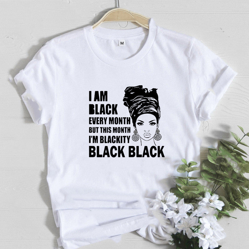 Women T Shirt Fashion Casual Cartoon Feminism Cartoon African Girl Print Ladies Short Sleeve T-shirt - My Store