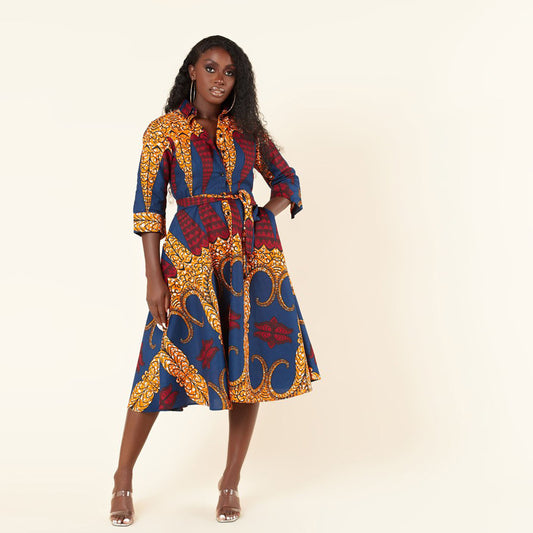 African Women's Long Sleeve Printed Shirt Dress - My Store
