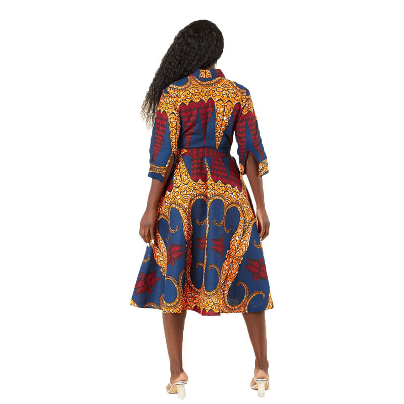African Women's Long Sleeve Printed Shirt Dress - My Store