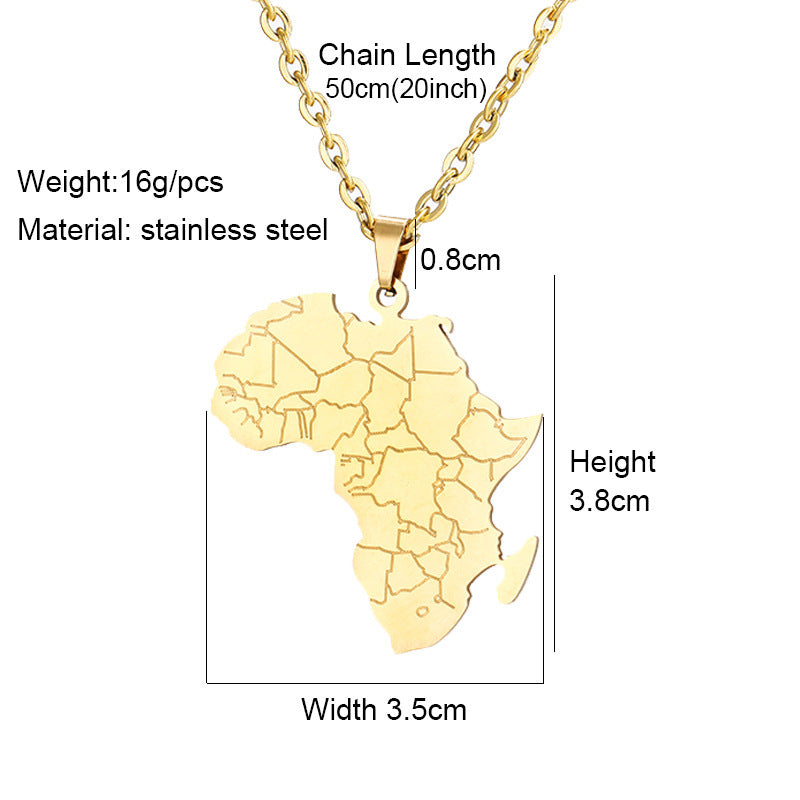 Fashion Titanium Steel Gold African Map Modeling Necklace - My Store