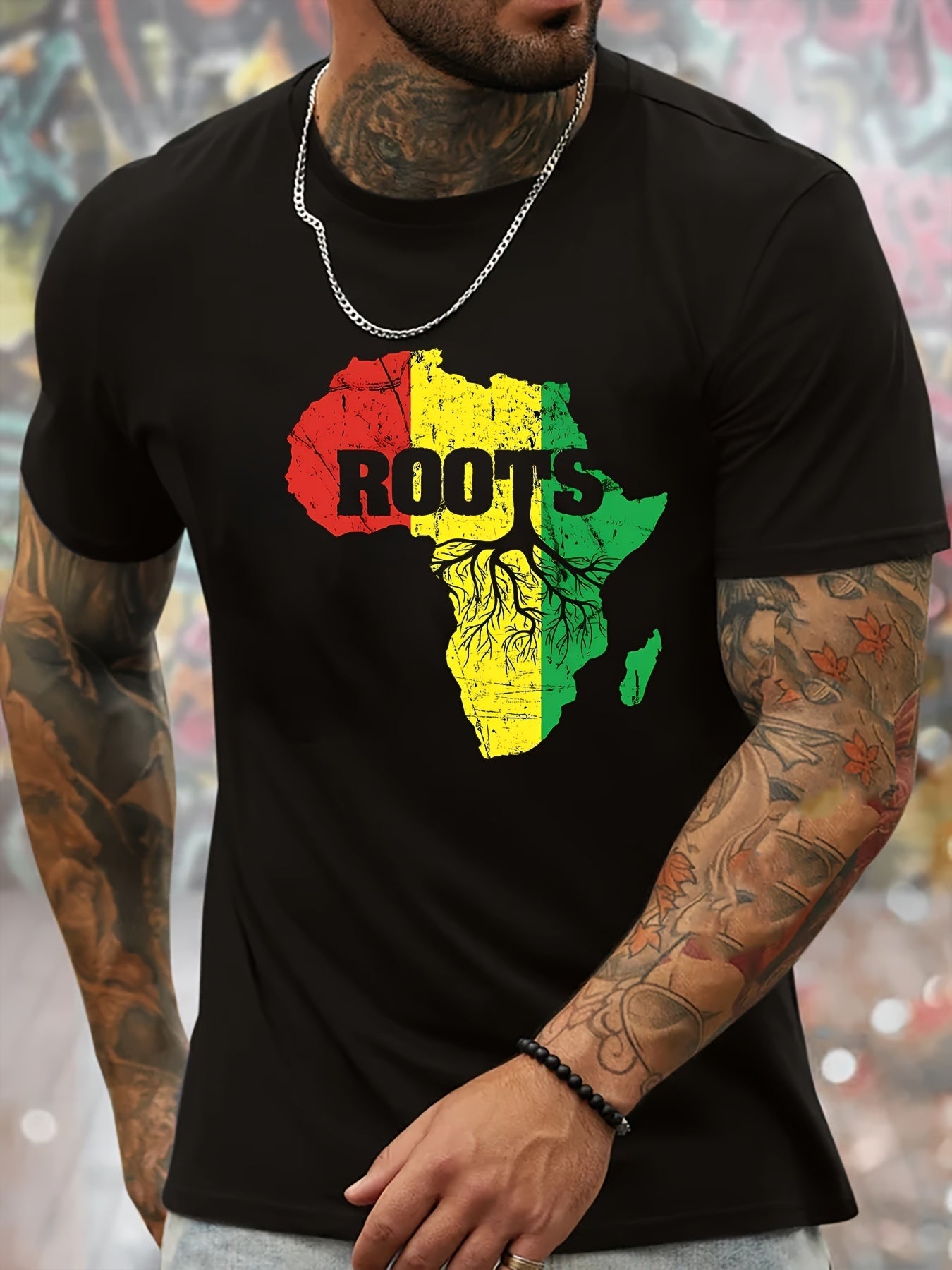 African Map Print, Men's Round Neck Short Sleeved Shirt, Minimalist Style T-shirt Fashion Regular Version, Spring And Summer Vacation Casual Vacation Men's Clothing Gift - My Store
