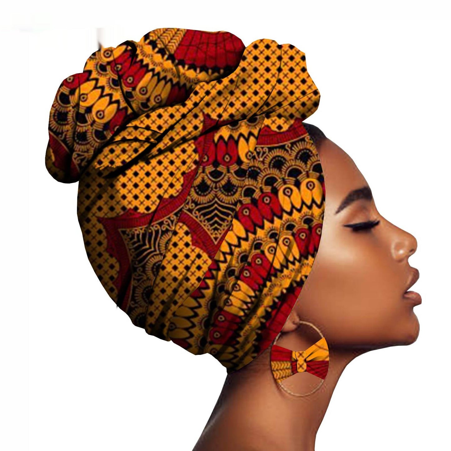 African Printed Batik Headscarf Exaggerated Earrings - My Store