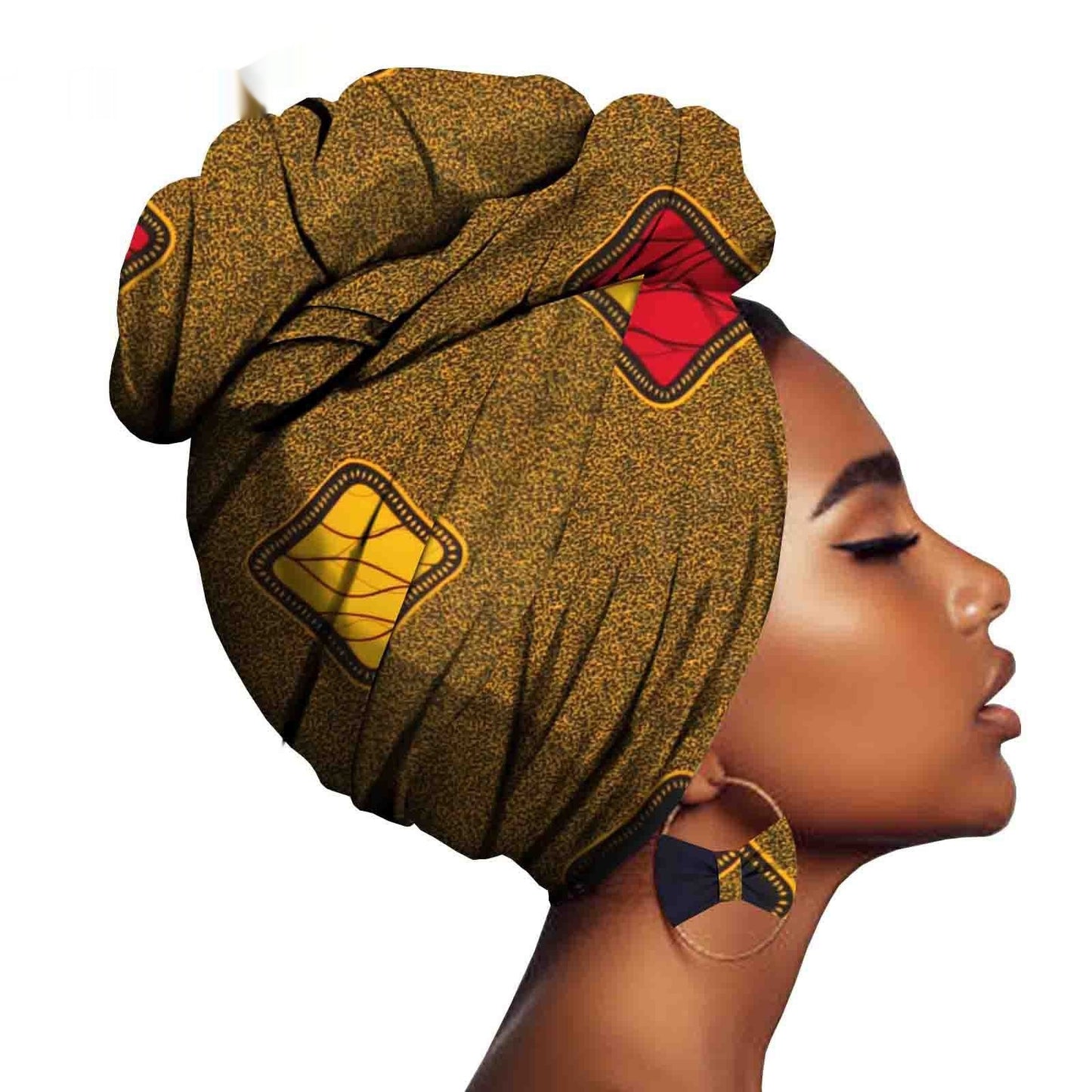African Printed Batik Headscarf Exaggerated Earrings - My Store
