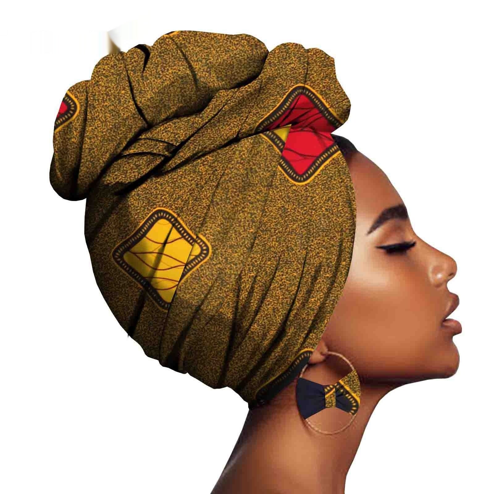 African Printed Batik Headscarf Exaggerated Earrings - My Store