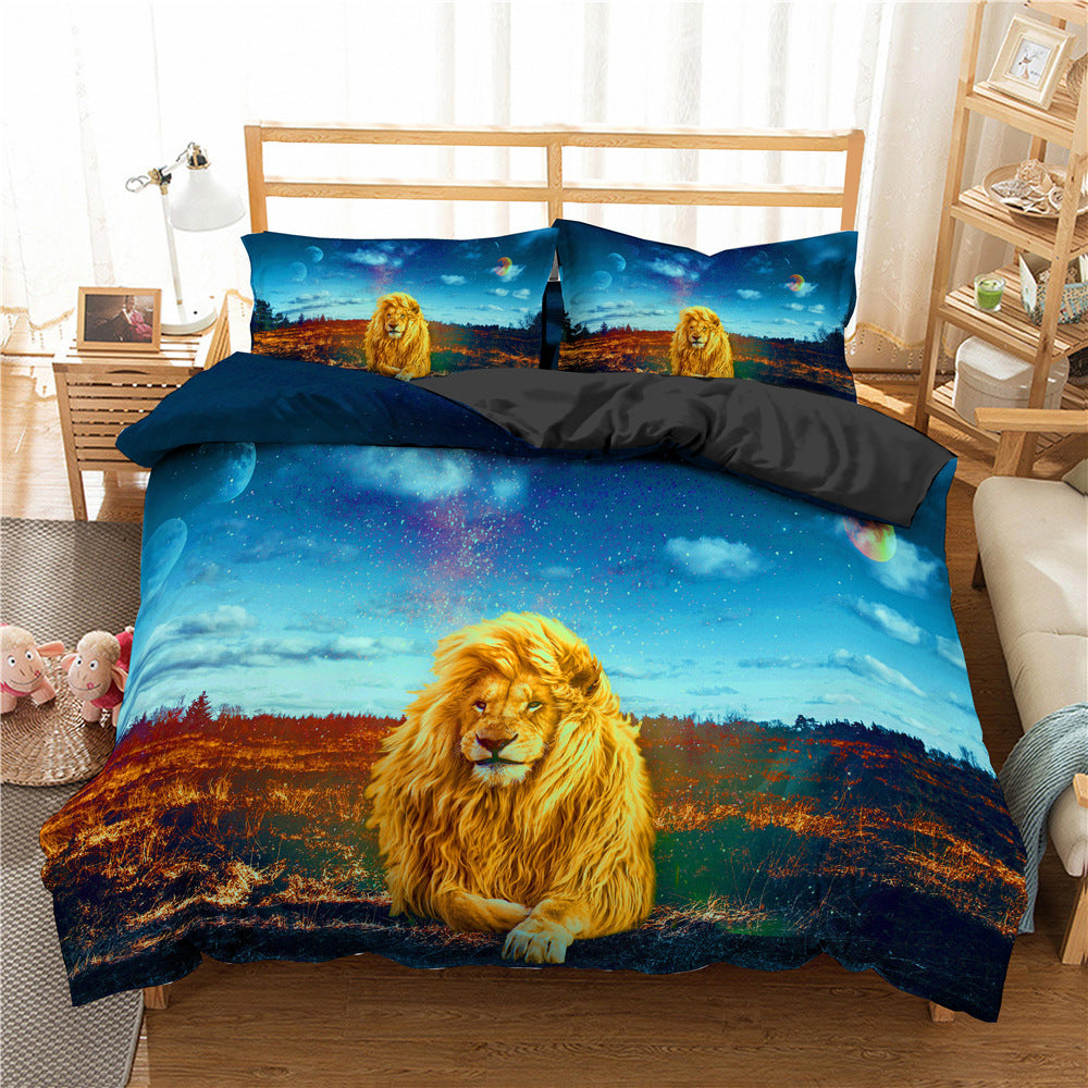 Digital Printing African Animal Lion Bedding Set Of Three - My Store