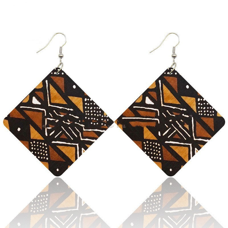 African Wooden Bohemian Square Earrings - My Store