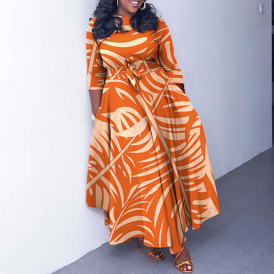 Fashion Elegant Tied African Plus Size Long Dress - My Store