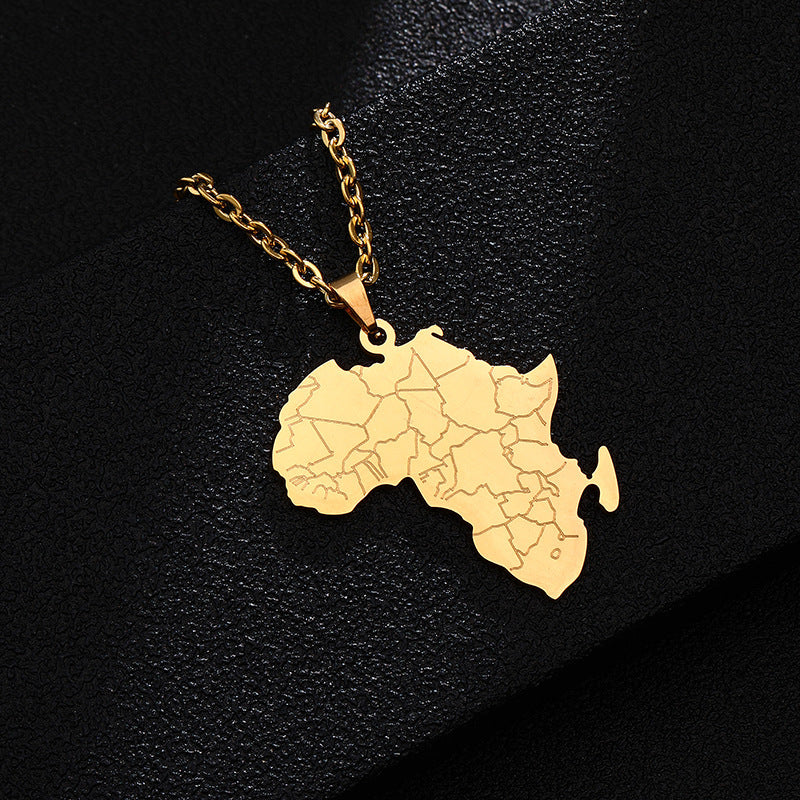 Fashion Titanium Steel Gold African Map Modeling Necklace - My Store