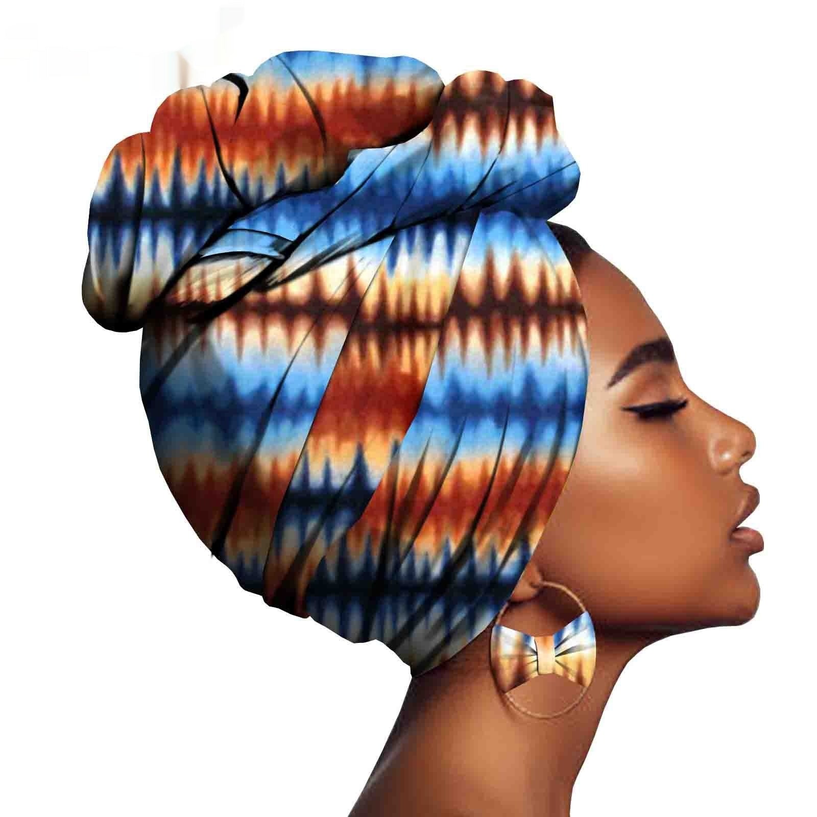 African Printed Batik Headscarf Exaggerated Earrings - My Store