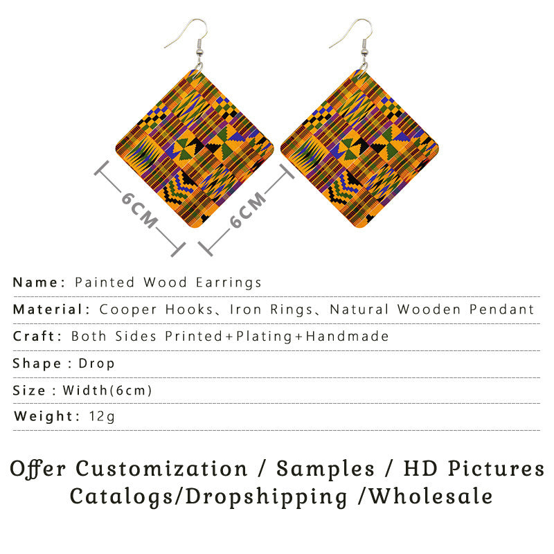 African Wooden Bohemian Square Earrings - My Store