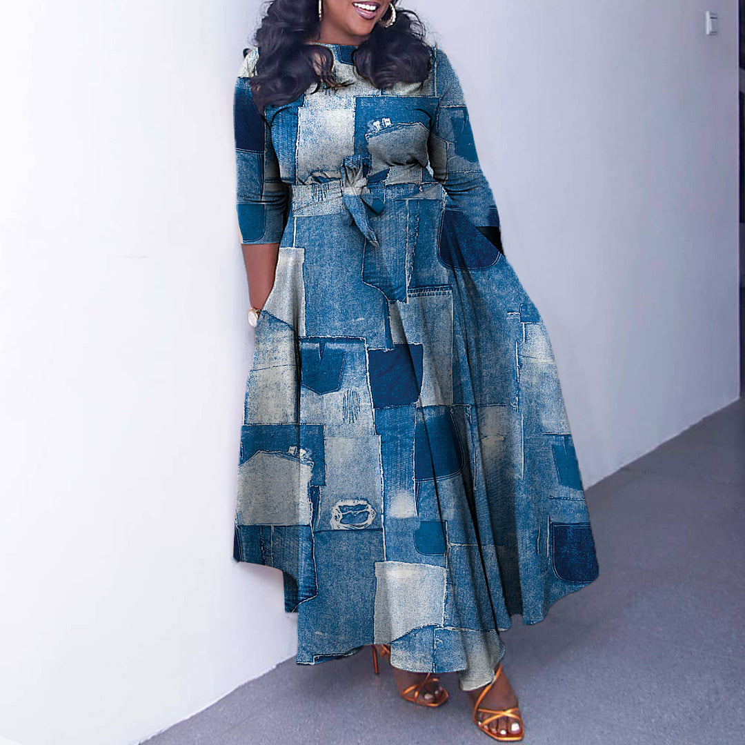 Fashion Elegant Tied African Plus Size Long Dress - My Store