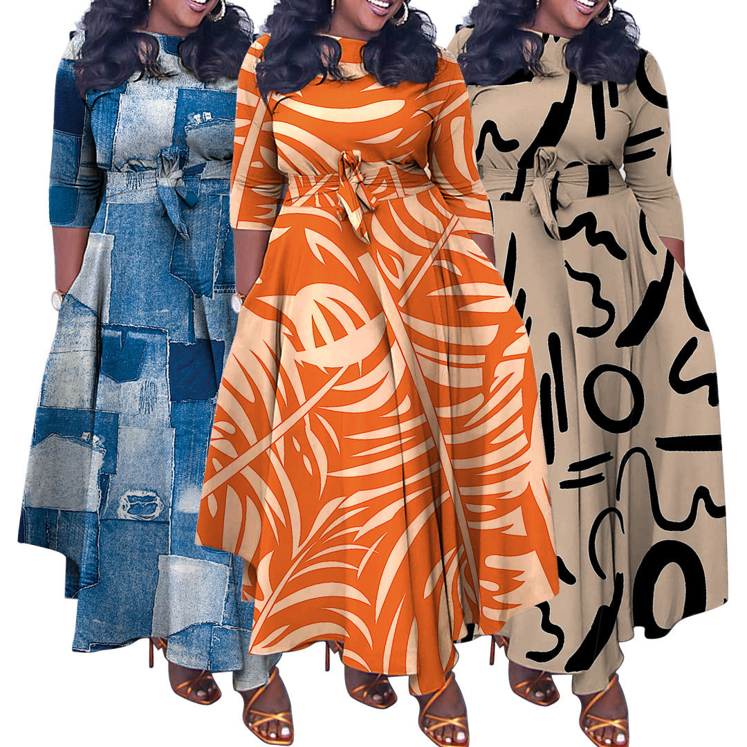 Fashion Elegant Tied African Plus Size Long Dress - My Store