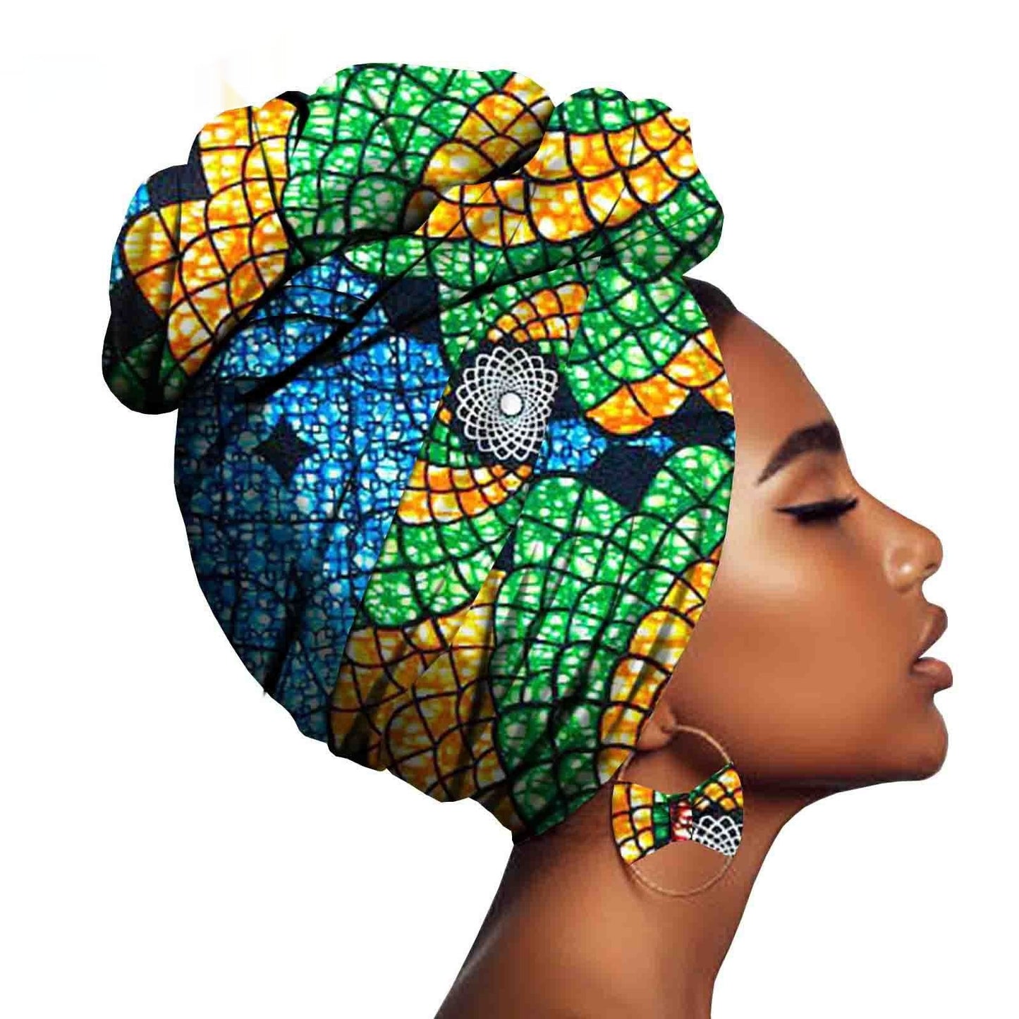 African Printed Batik Headscarf Exaggerated Earrings - My Store