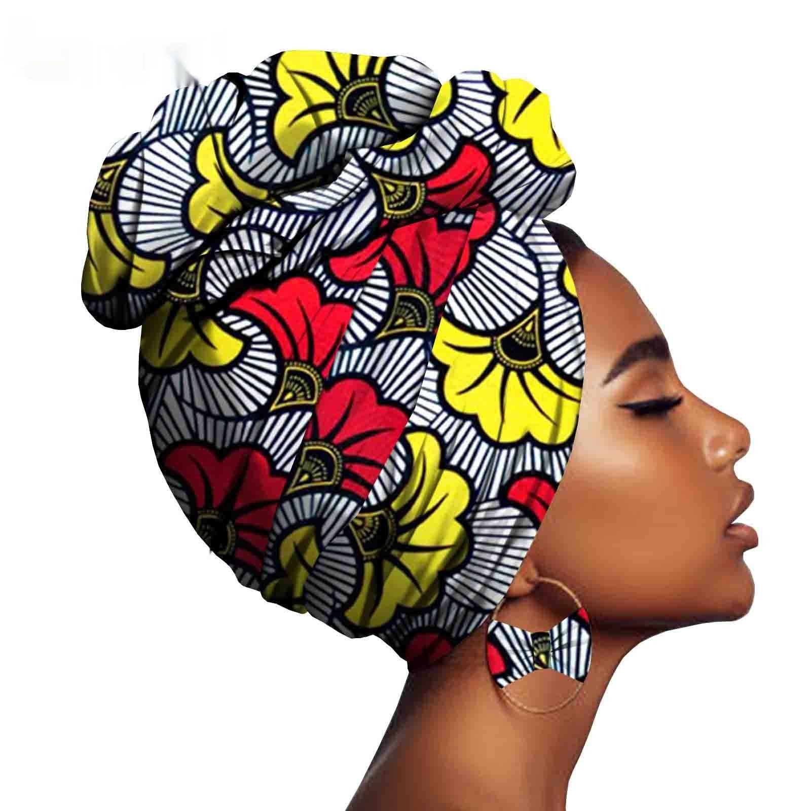 African Printed Batik Headscarf Exaggerated Earrings - My Store