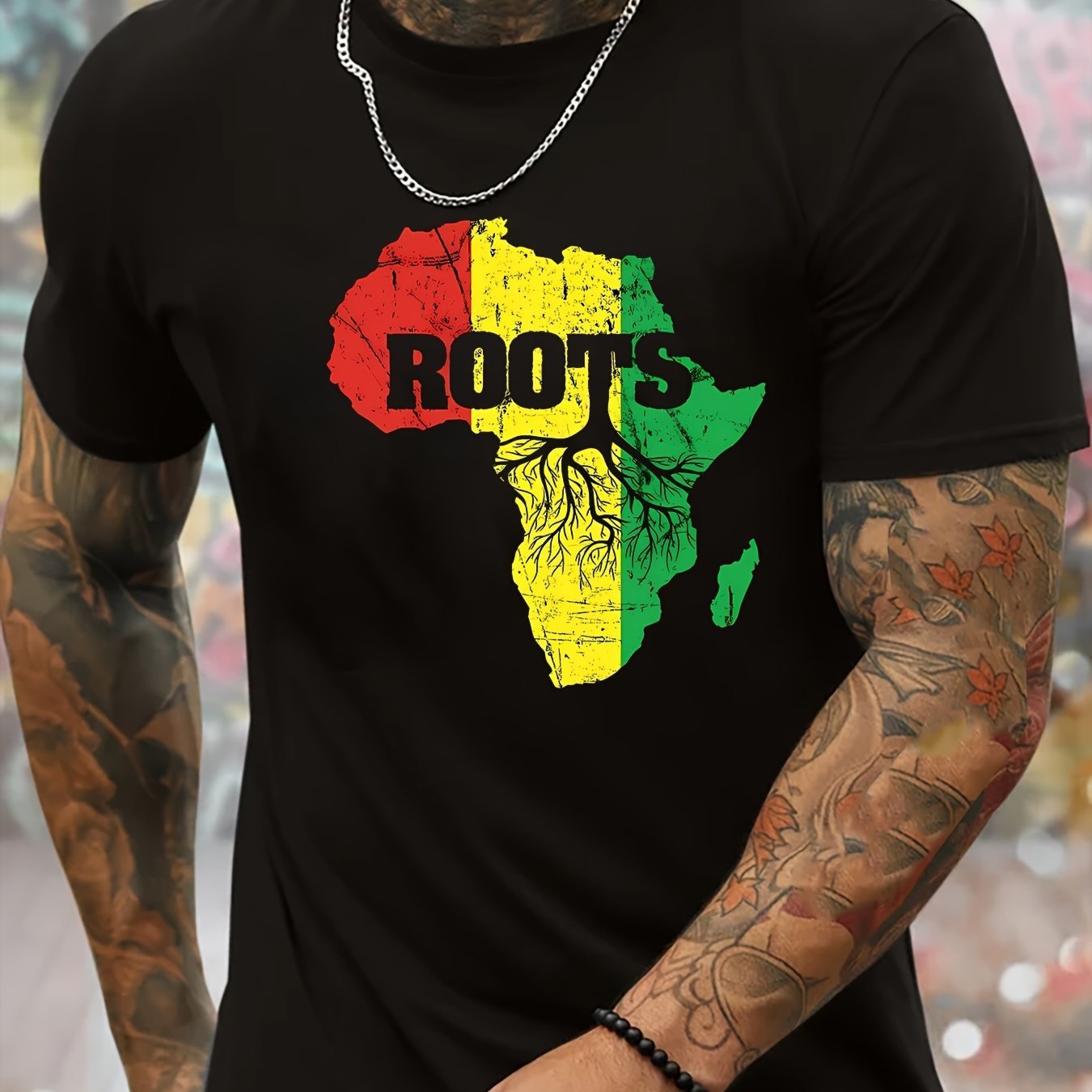 African Map Print, Men's Round Neck Short Sleeved Shirt, Minimalist Style T-shirt Fashion Regular Version, Spring And Summer Vacation Casual Vacation Men's Clothing Gift - My Store